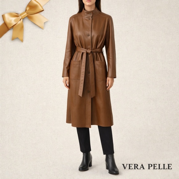 Vera Pelle Jackets & Blazers - Vera Pelle Lined Leather Coat Brown Convertible Belted Size 3X